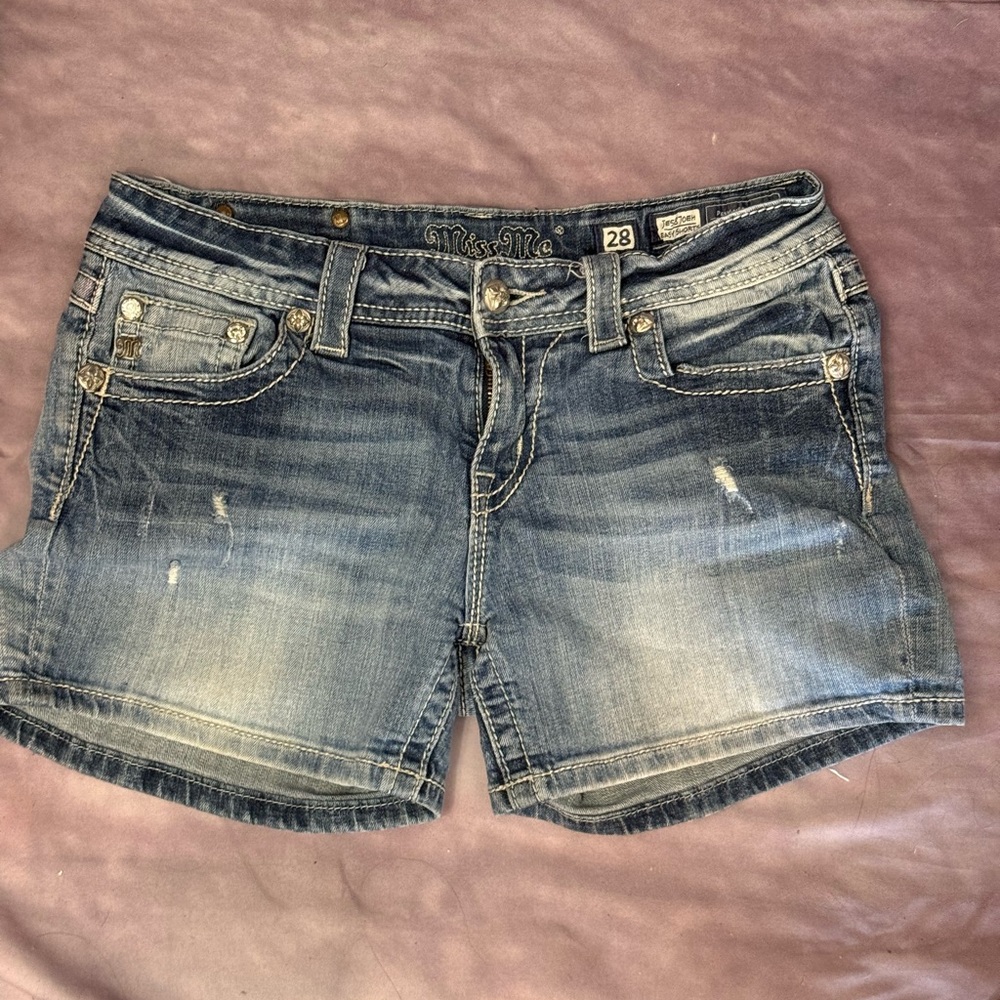 Miss Me Blue Distressed Jean Shorts